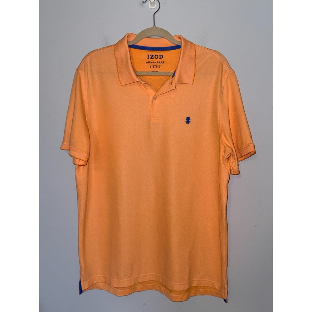 Izod Mens Advantage Performance Polo Shirt Size Large Orange Stretch Golf Preppy